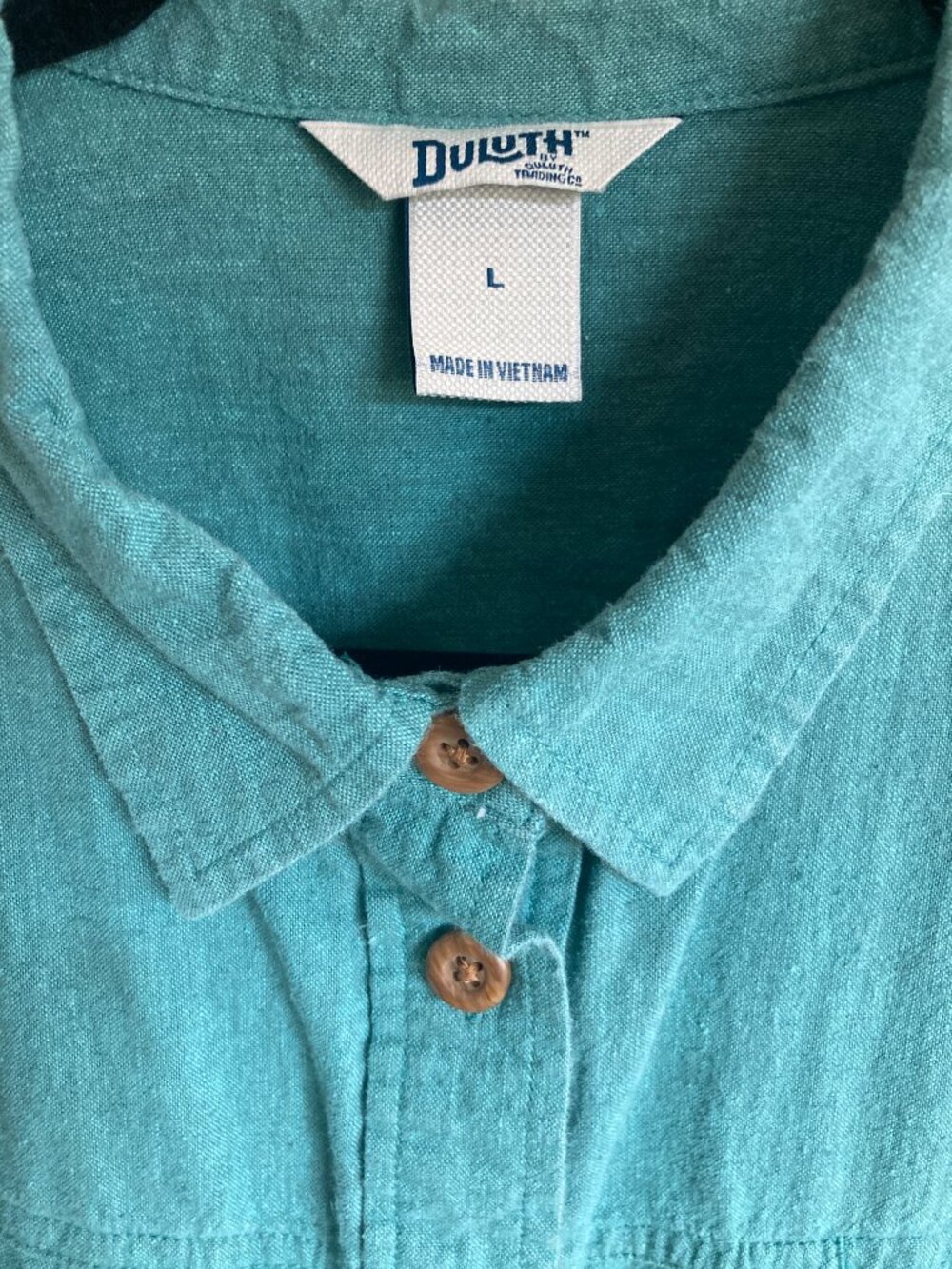 Duluth Trading Co. Artisan Hemp Duster Shirt, aqua, large, EUC - Picture 5 of 6